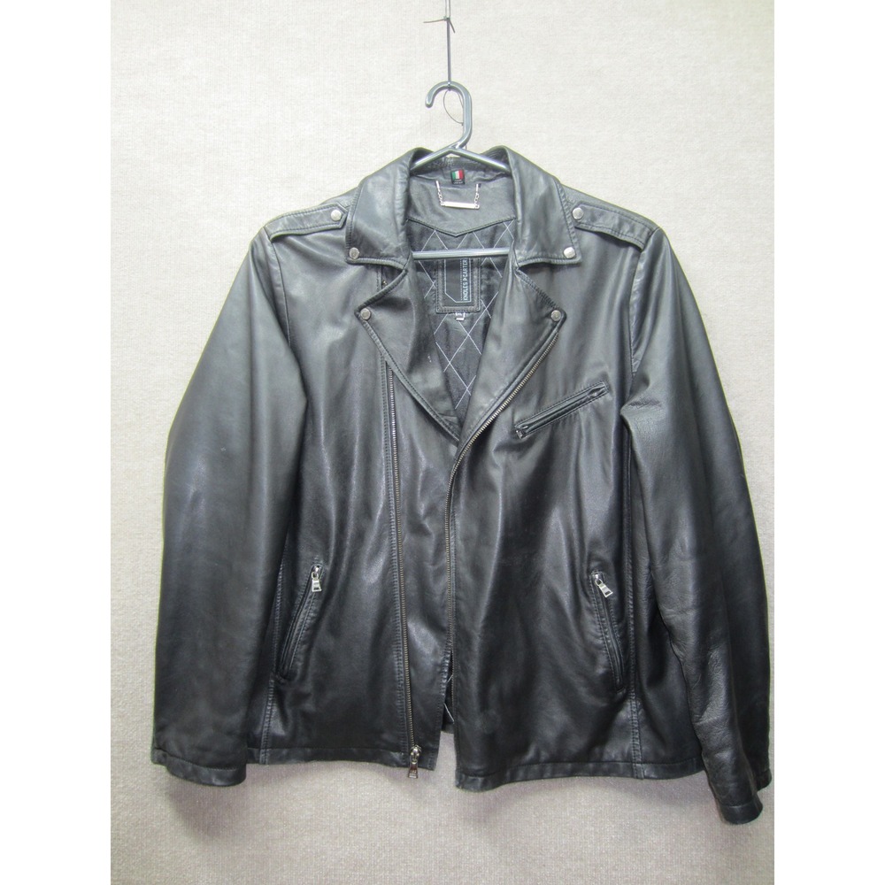 Knoles & Carter Mens 5XL Italian Lambskin Leather Moto Biker Jacket Black